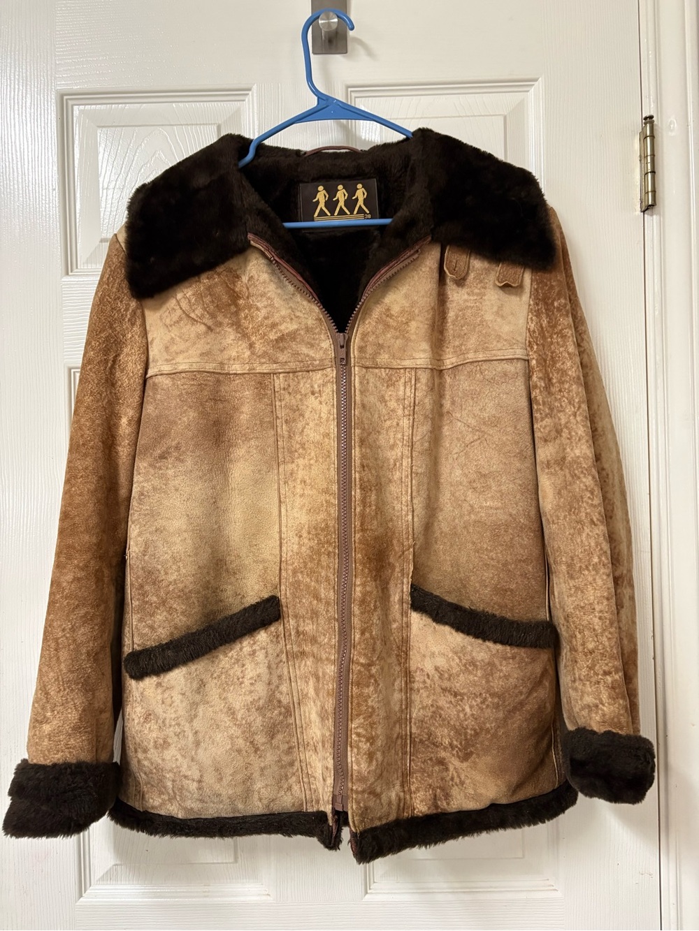 Vintage Robert Lewis Tan Brown Suede Shearling  Jacket Sz 38